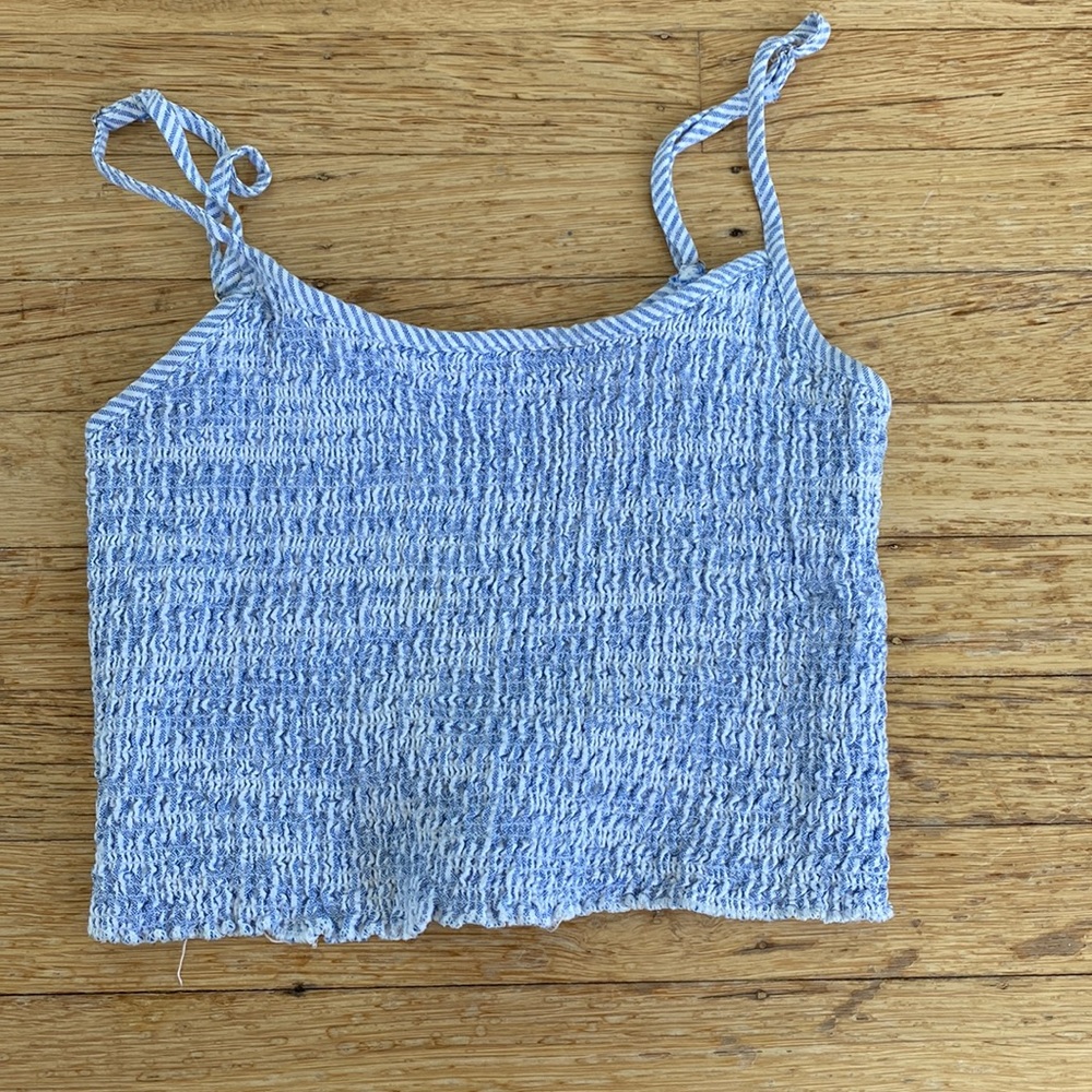 blue smocked brandy tank top
